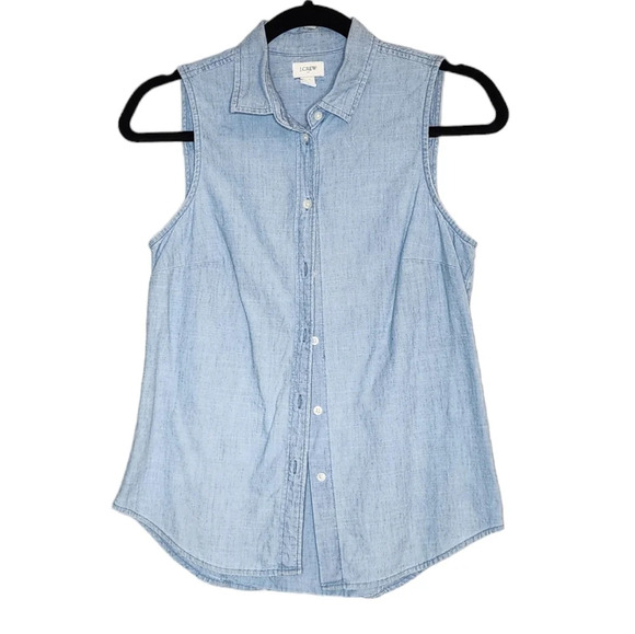 J. Crew Chambray button-up shirt in signature fit. Sleeveless.  Size XS - Picture 4 of 12